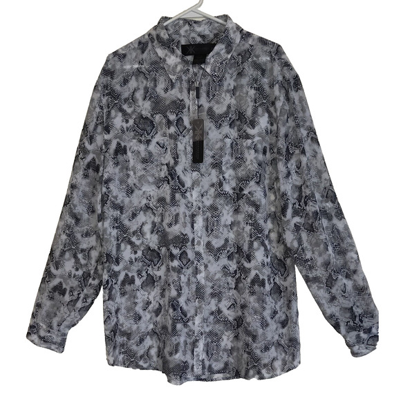 Kardashian Kollection Tunic Sheer Blouse BLACK WHITE NAVY PYTHON Snakeskin Sz XL - Picture 1 of 16
